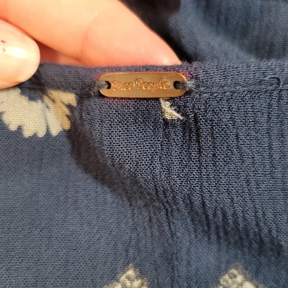 Free People (Women's M) "From your heart" Blue Floral Print Baby doll Mini Dress - Picture 6 of 8